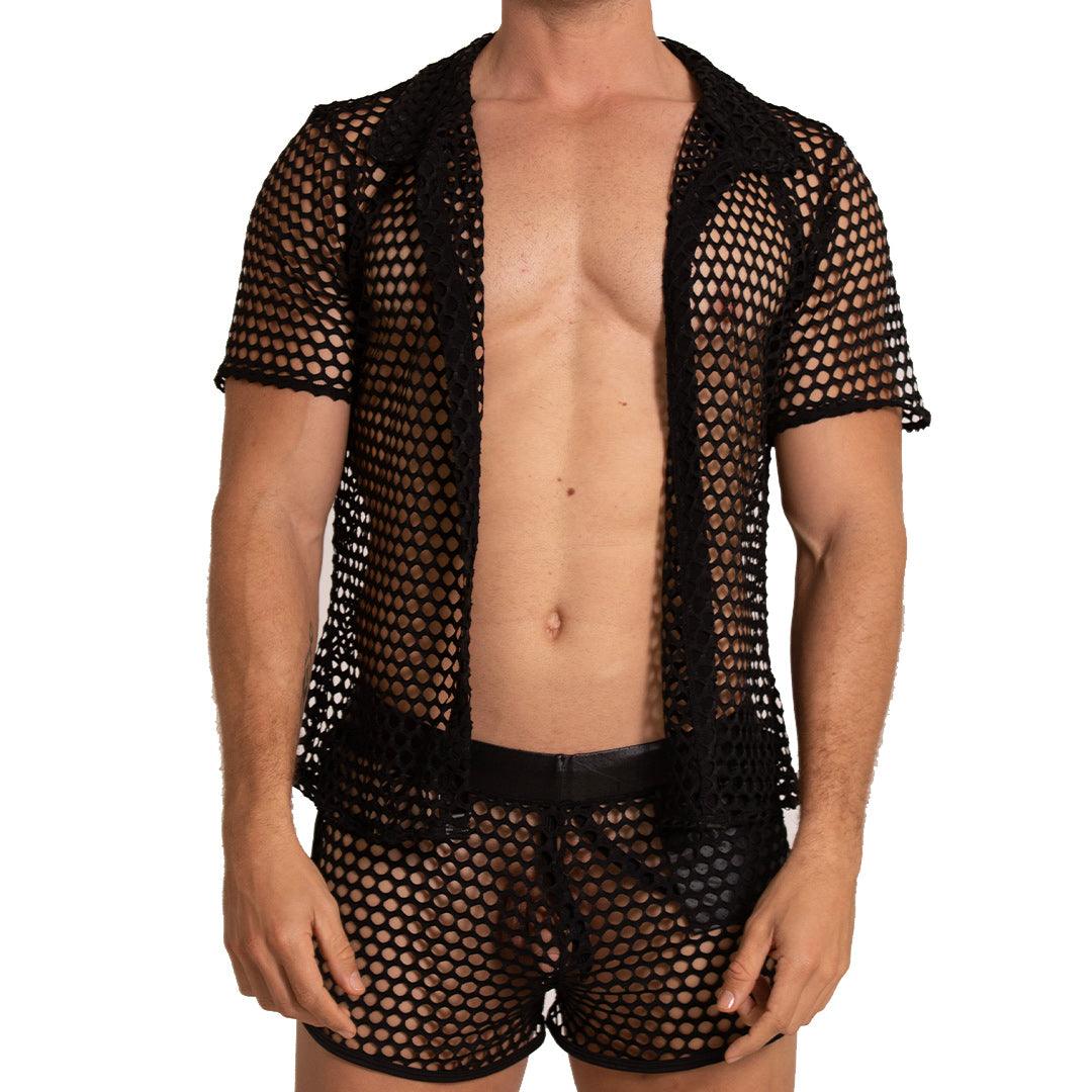 Gigo Fishnet Button Up Polo