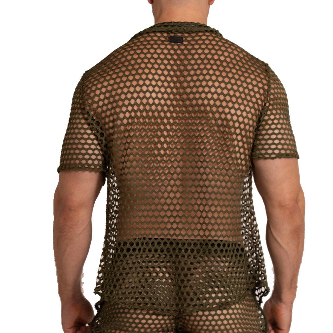 Gigo Fishnet Button Up Polo