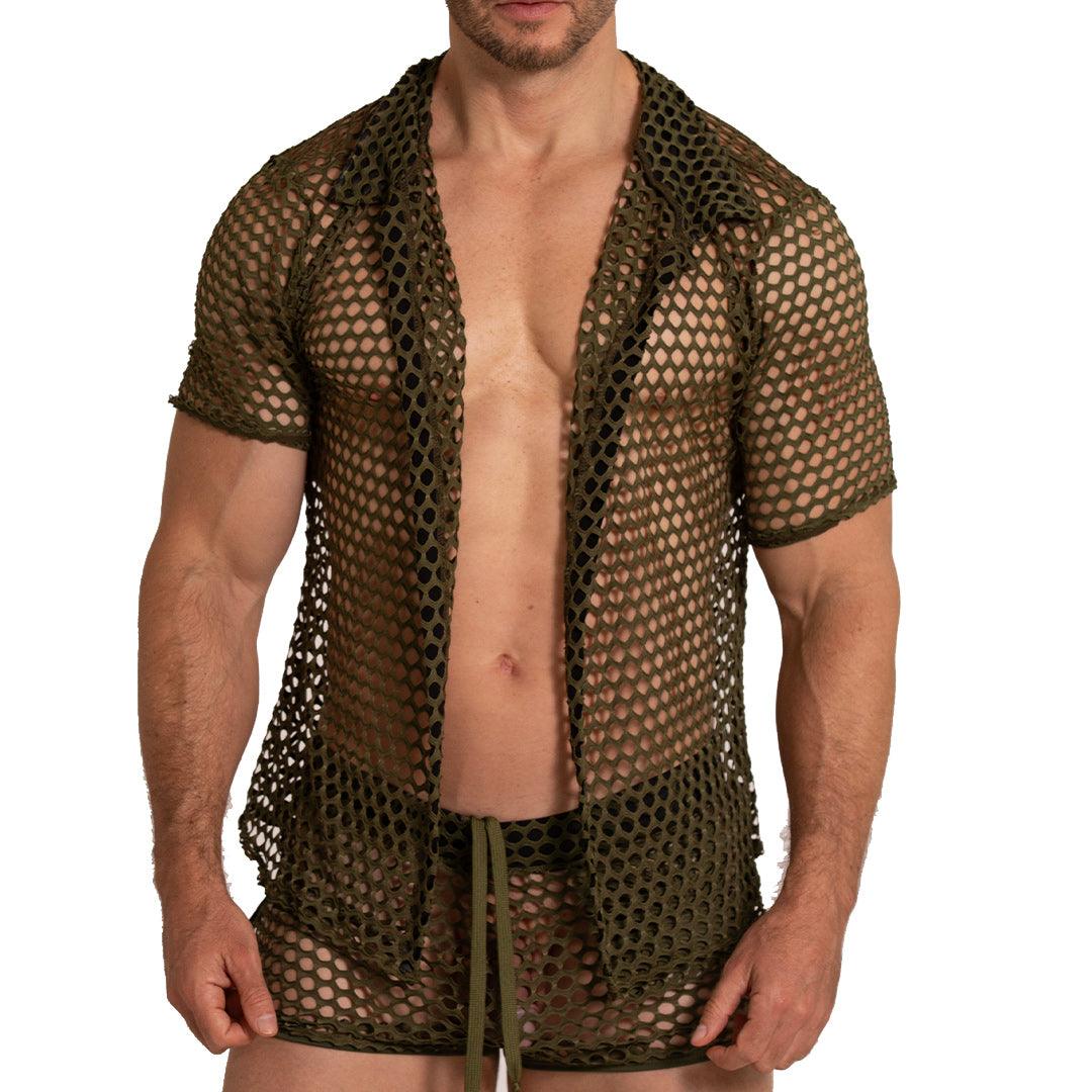 Gigo Fishnet Button Up Polo