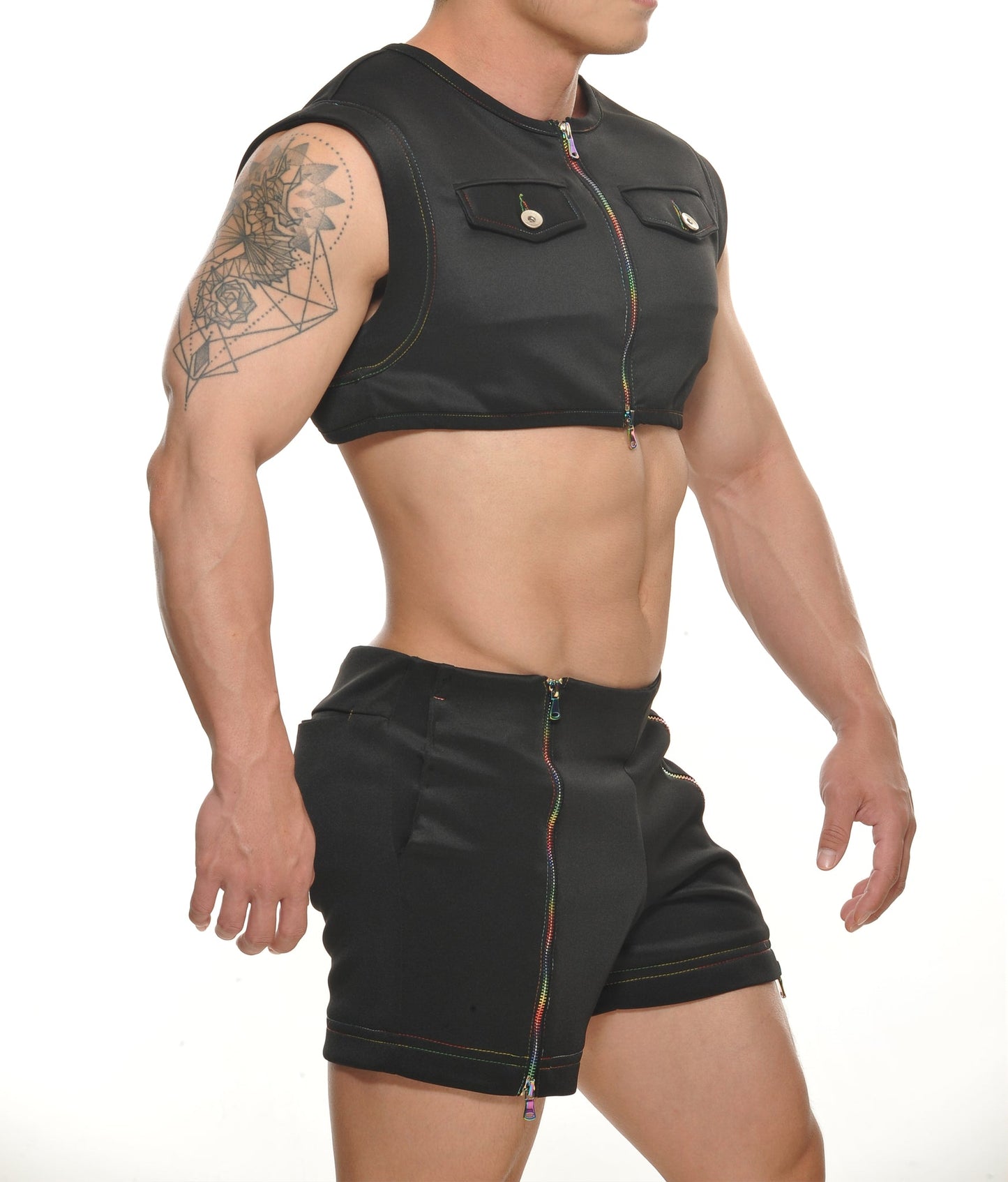 Stud Newark Neoprene Zipped Crop Top