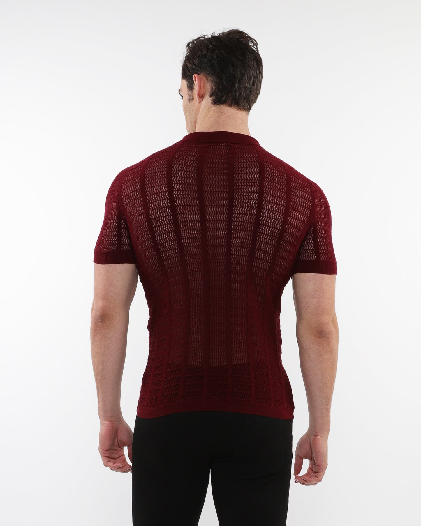 PostMarc Maroon Open Collar Mesh Knit Shirt