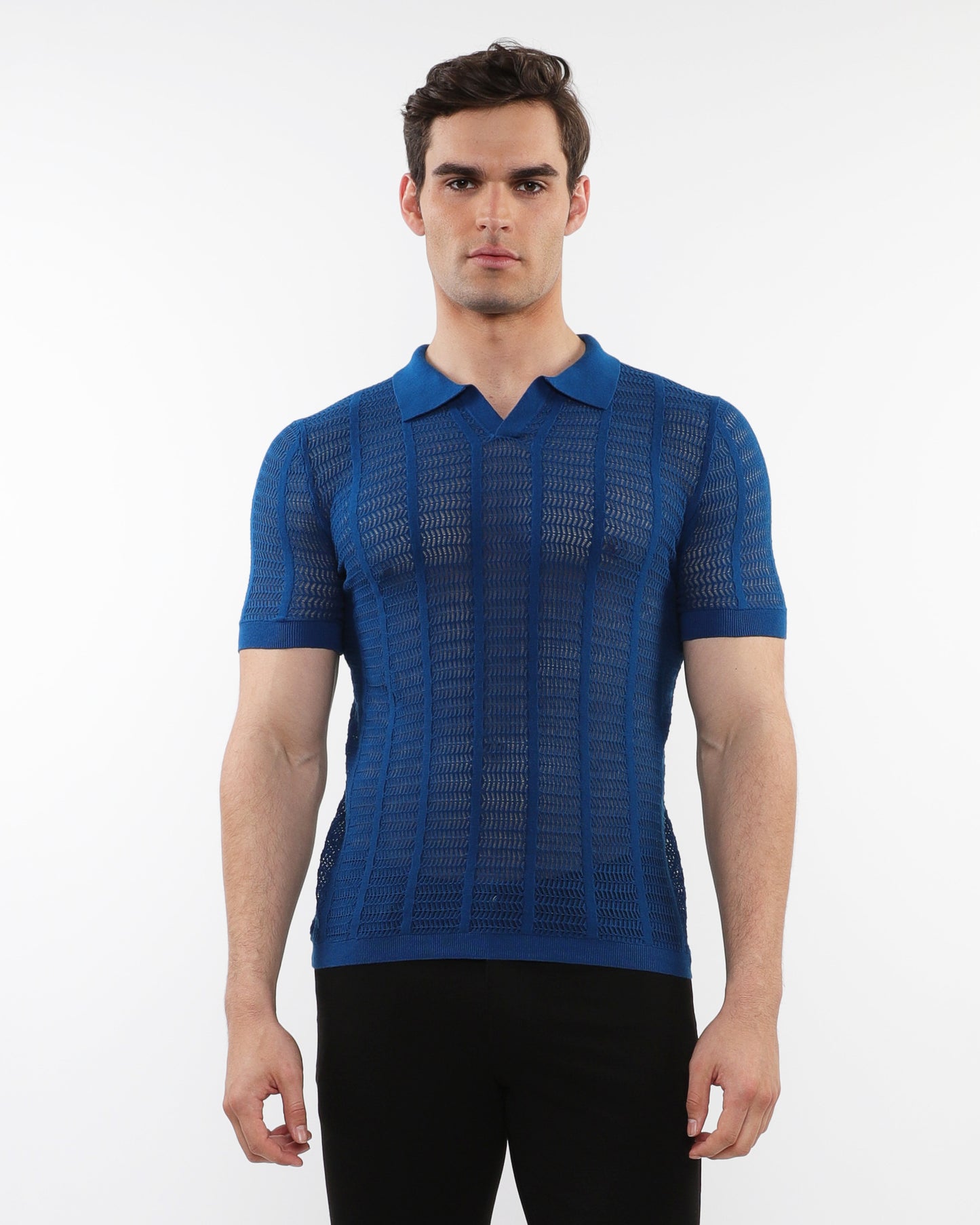 PostMarc Peacock Open Collar Mesh Knit Shirt