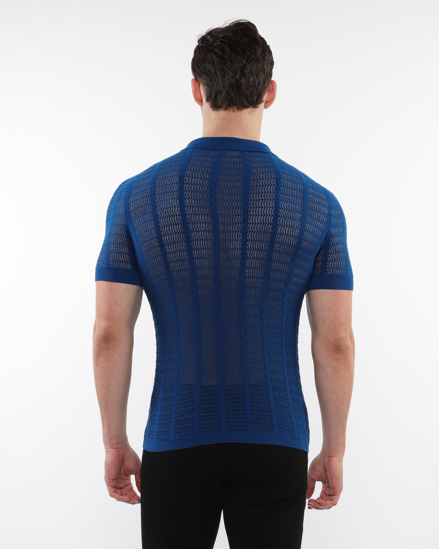 PostMarc Peacock Open Collar Mesh Knit Shirt