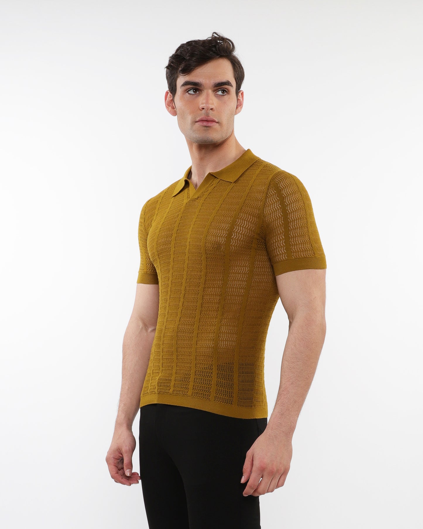 PostMarc Whiskey Open Collar Mesh Knit Shirt