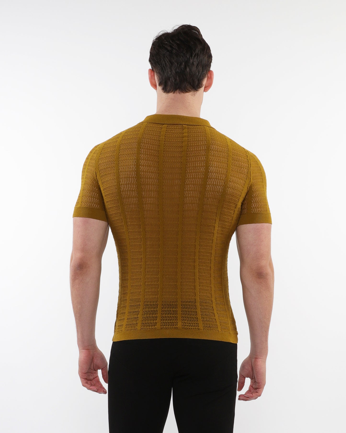 PostMarc Whiskey Open Collar Mesh Knit Shirt