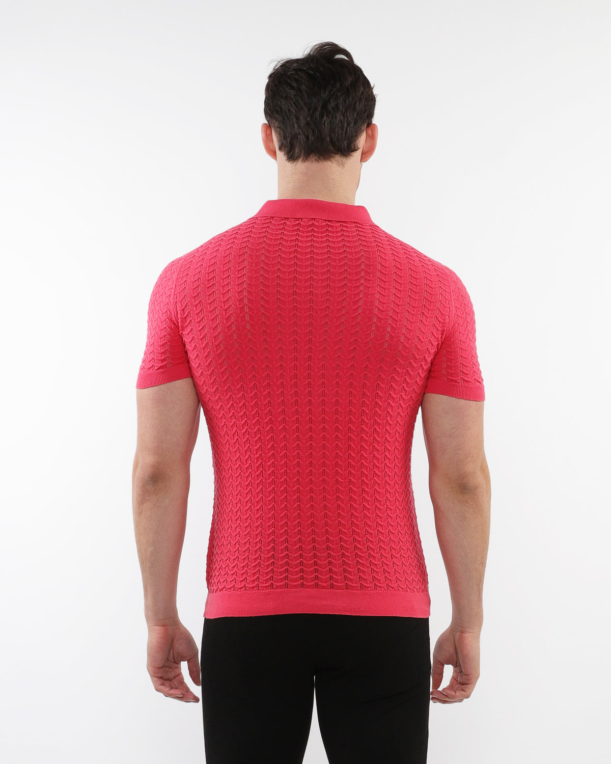 Postmarc Coral Textured Chevron 3-Button Knit SS Shirt