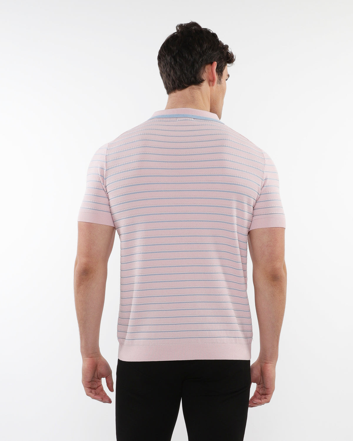 Postmarc Pink Open Collar Textured Silk Tencel Knit Polo