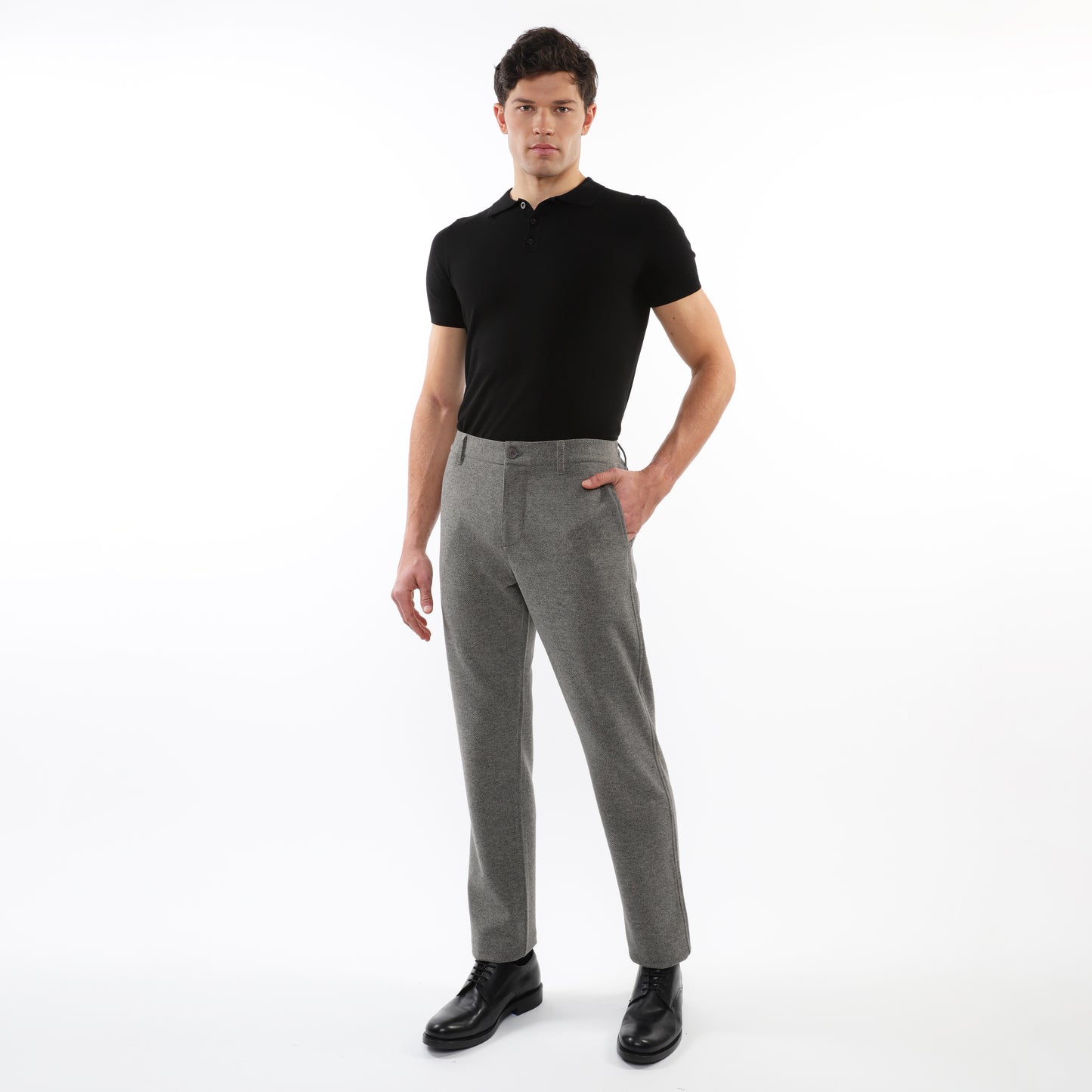 PostMarc Grey Wool-Look Stretch Knit Pant