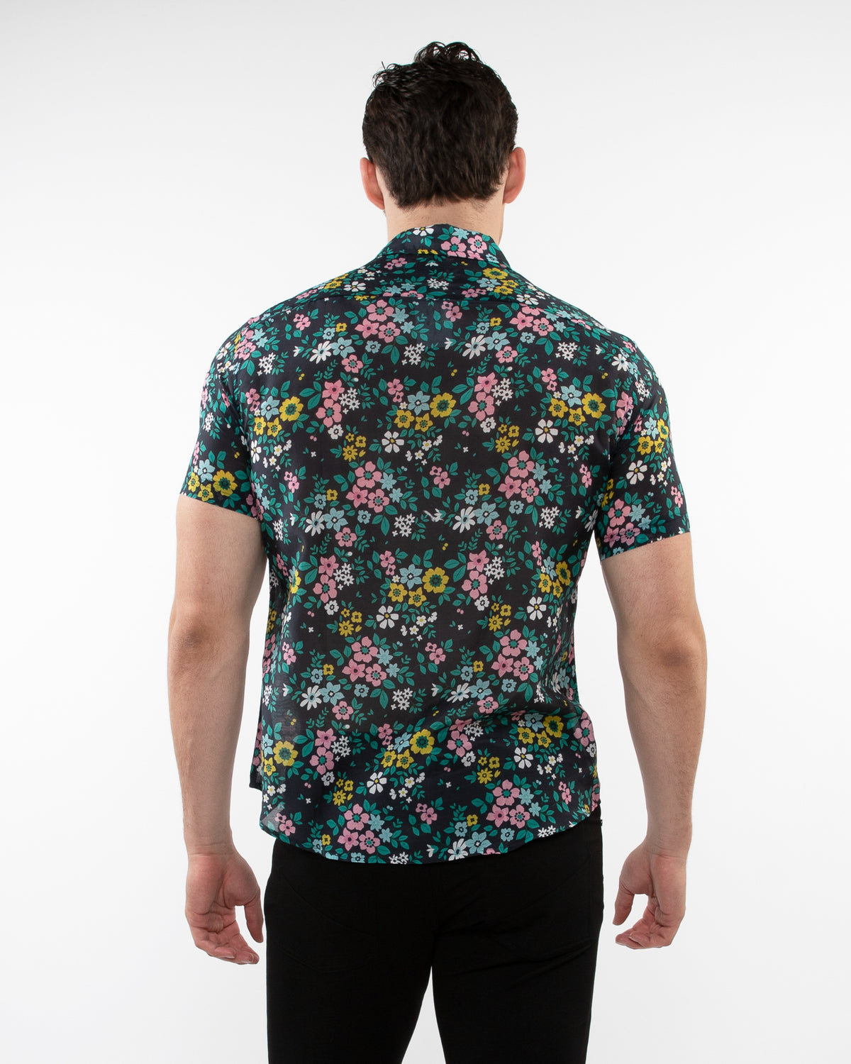 Post Marc Navy/Teal Floral Cotton Silk SS Shirt