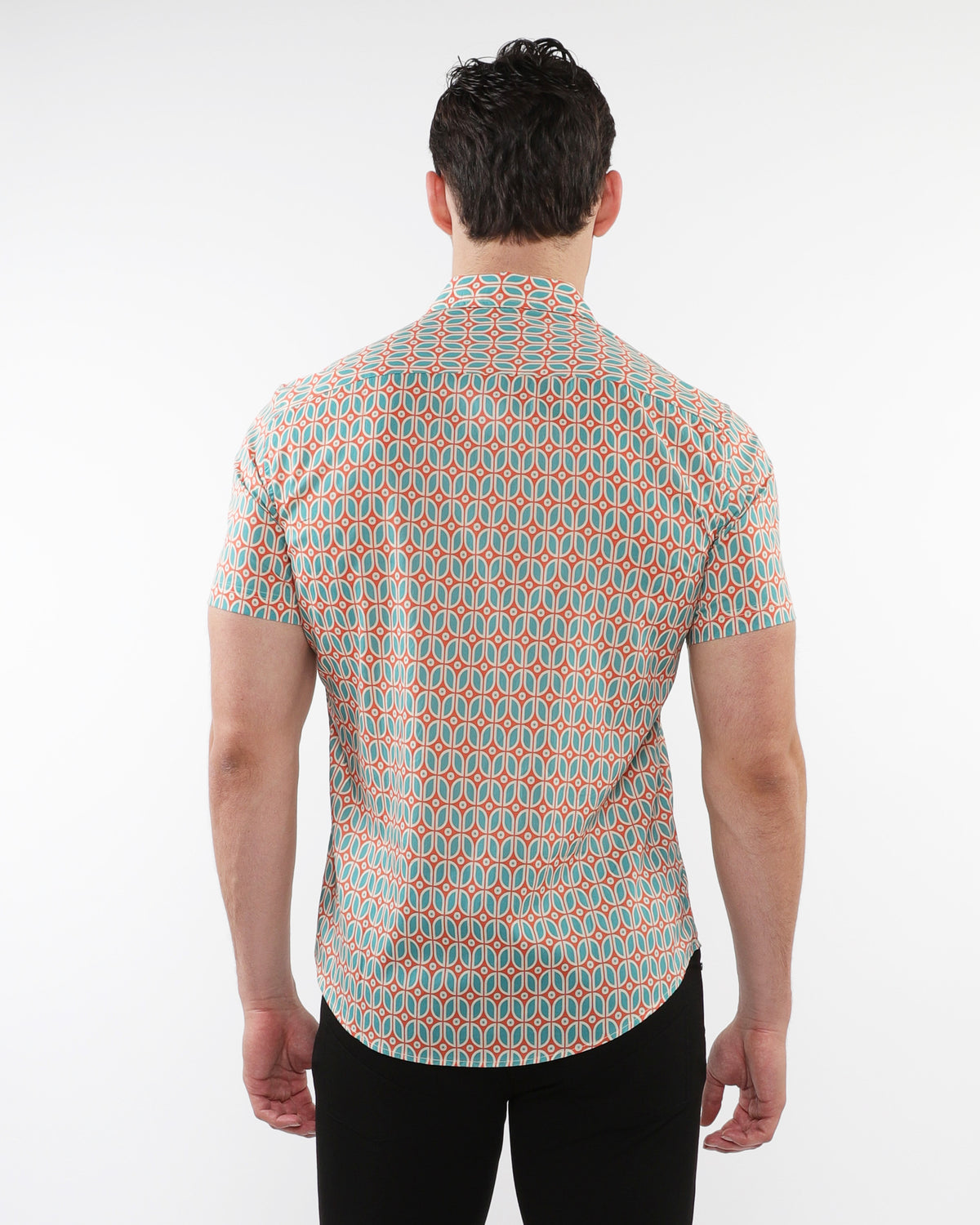 Postmarc Teal/Coral Ovals Printed Cotton Tencel SS Shirt
