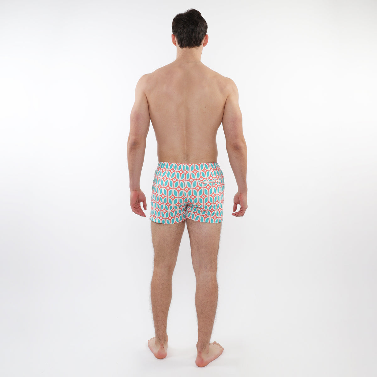 Postmarc Teal/Coral Printed Seersucker Swim Short