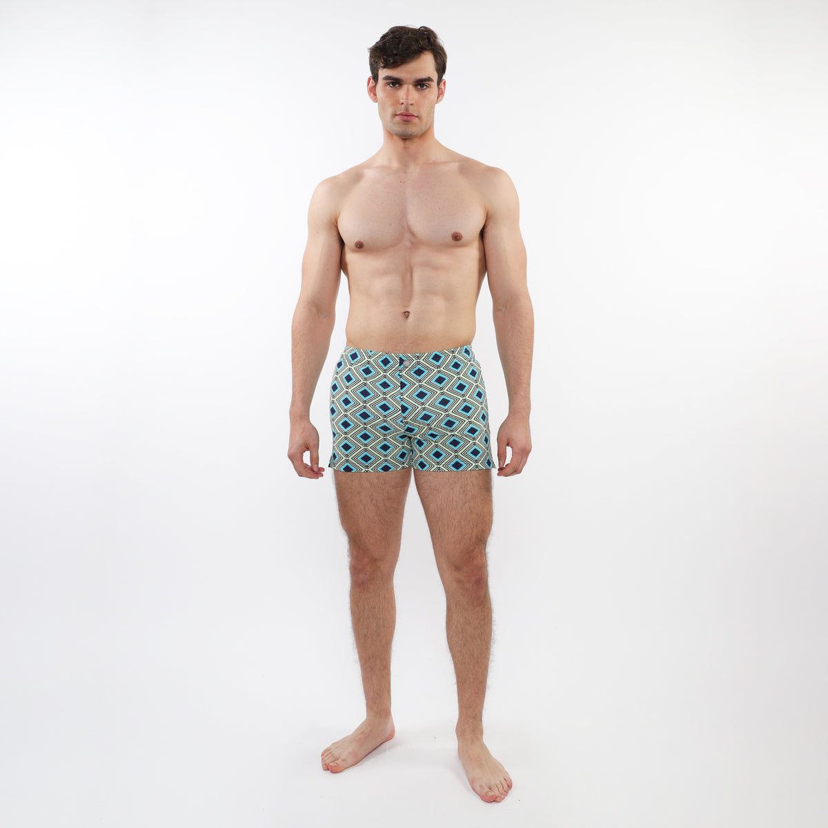 Postmarc Aqua/Navy Printed Seersucker Swim Short