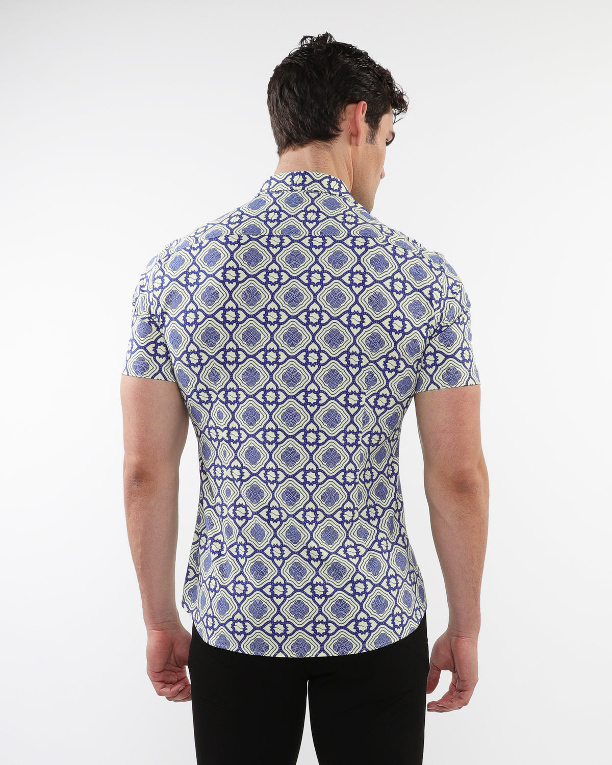 Post Marc Blue/Cream Printed Tiles Performance SS Shirt