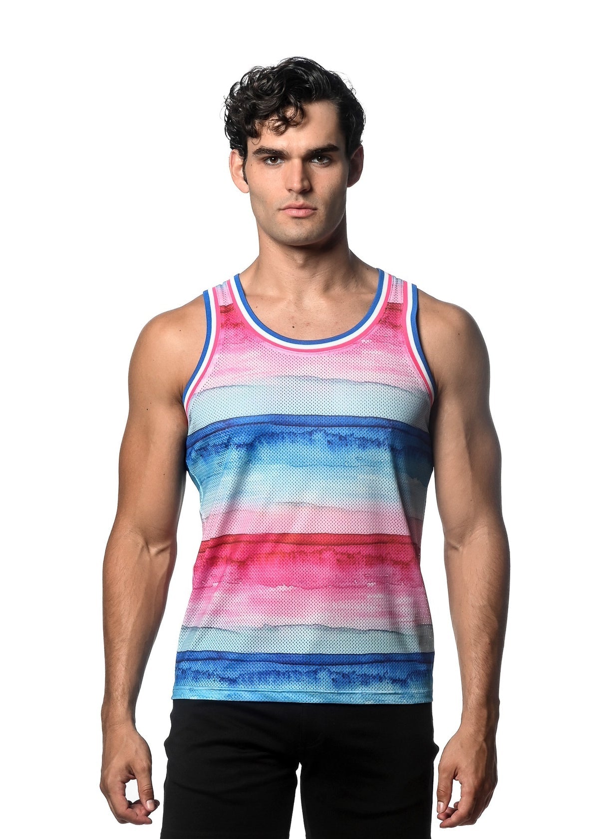 St33le Fuchsia/Cobalt Striped Printed Tank