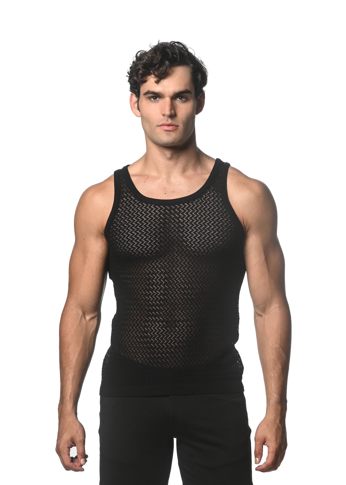 St33le Chevron Open Mesh Knit Tanks