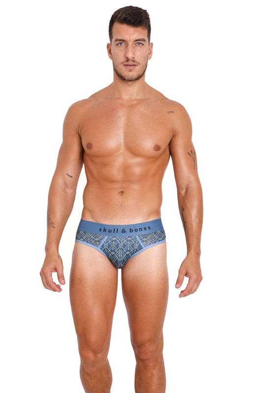 Skull & Bones Art Deco Blue Brief
