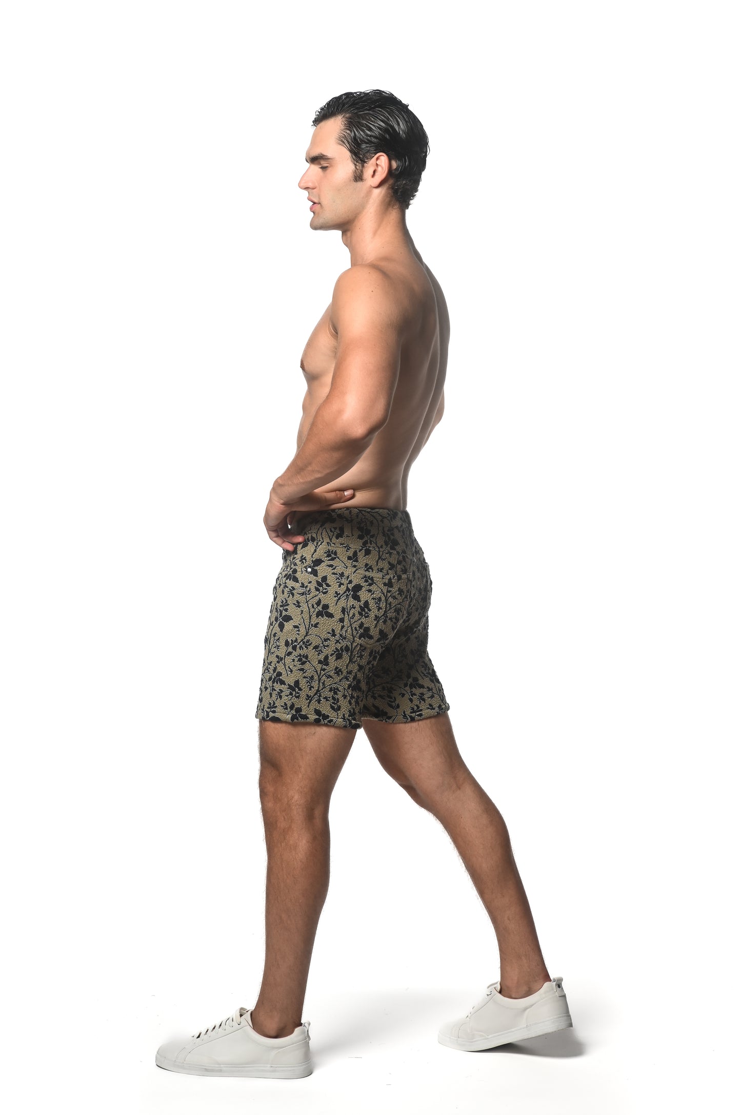 St33le Navy Khaki Vines Jacquard 5" Short