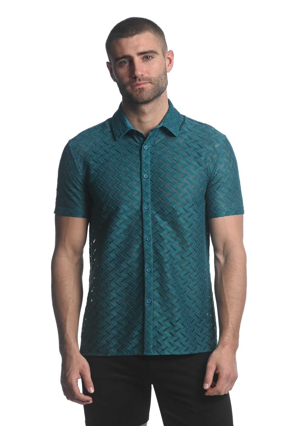 St33le Turquoise Zig Zag Gossamer Shirt