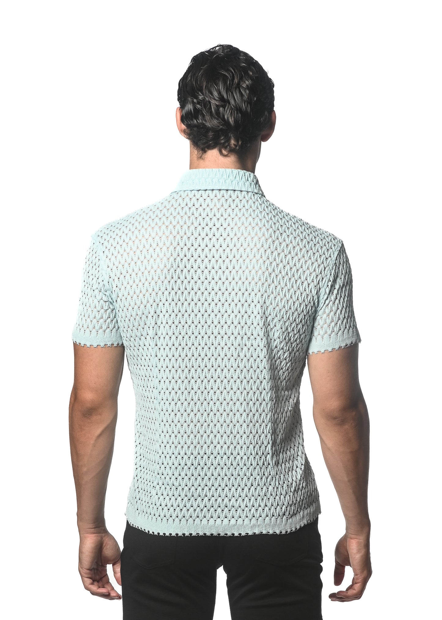 St33le Baby Blue Wave Gossamer Knit SS Shirt