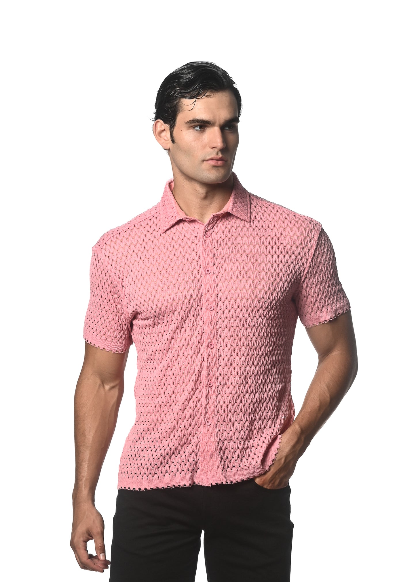 St33le Bubble Gum Wave Gossamer Knit SS Shirt