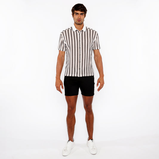 St33le White/Midnight Stripe Open Knit SS Shirt