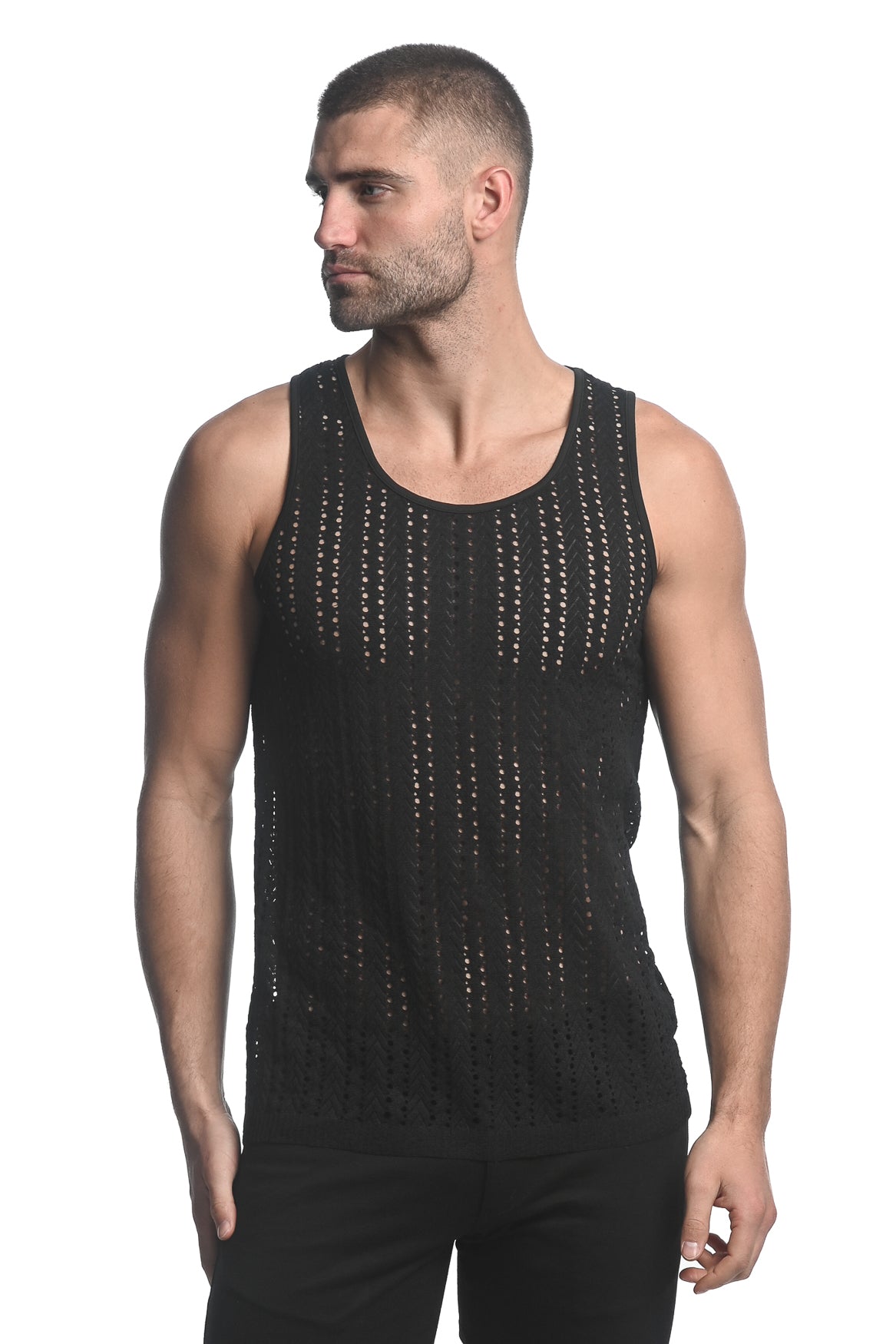 St33le Black Micro Arrows Gossamer Knit Tank