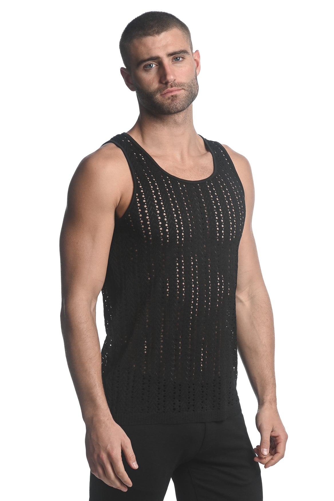 St33le Black Micro Arrows Gossamer Knit Tank