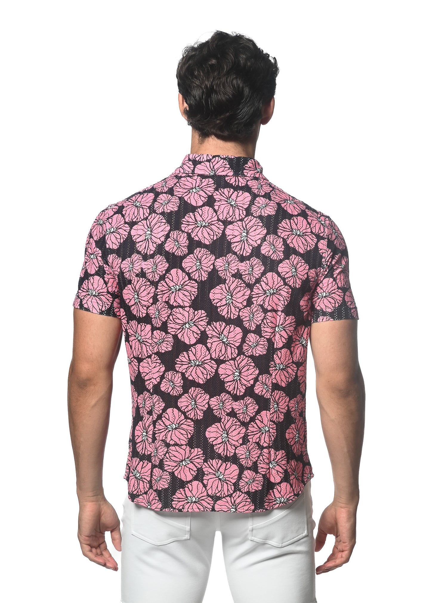 St33le Pink Black Floral Knit SS Shirt