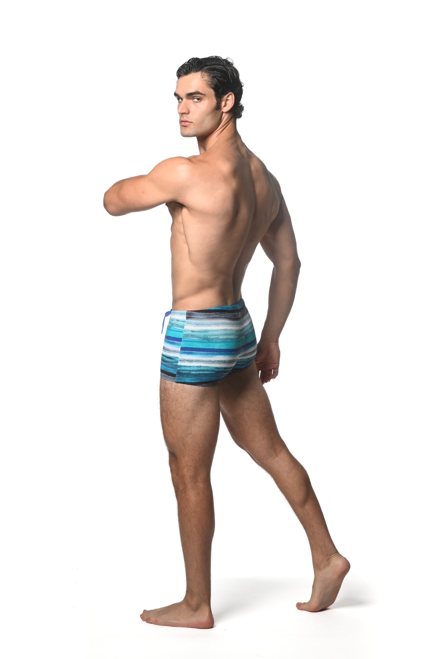 St33le Teal Blue Printed Swim Trunks
