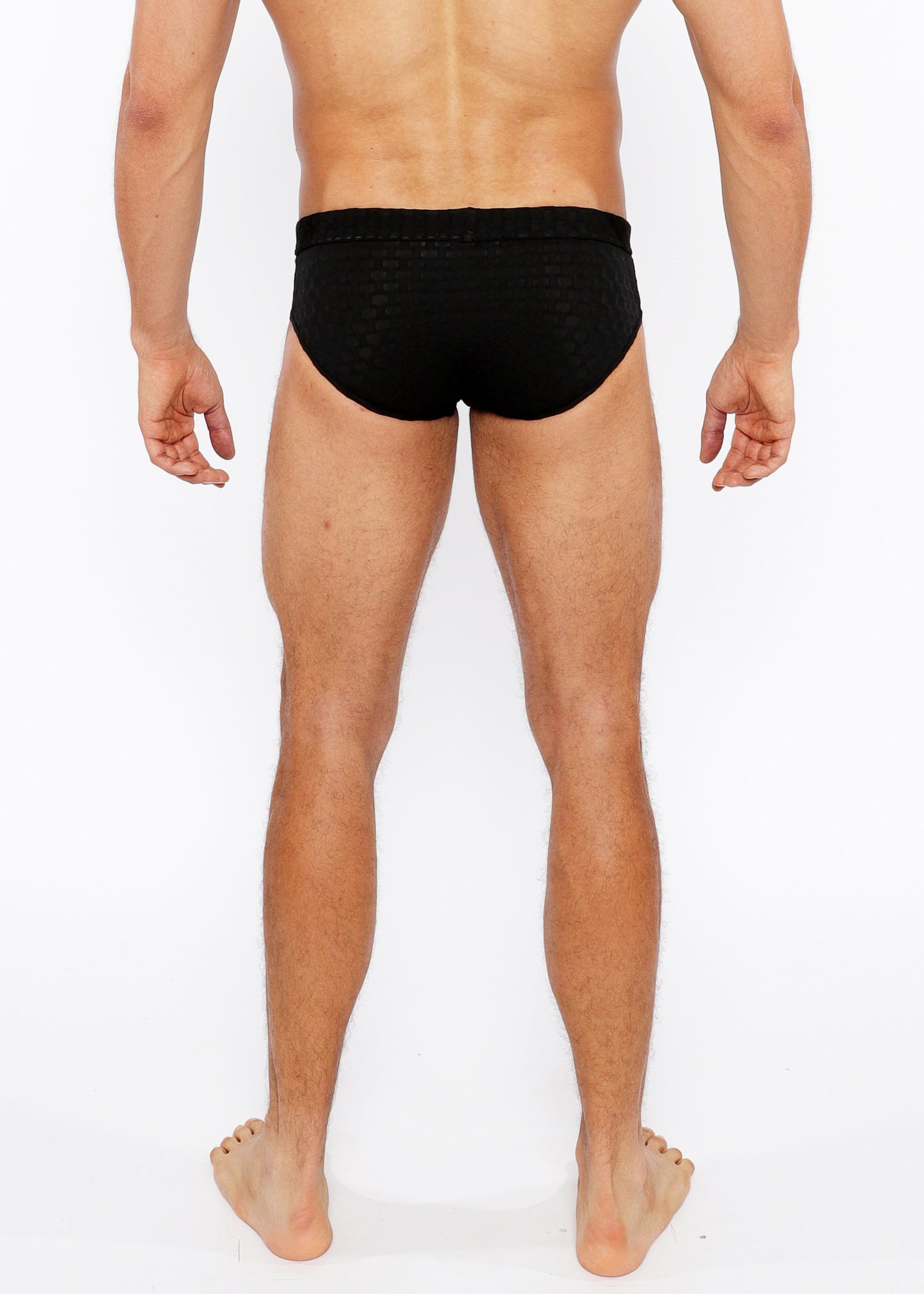 St33le Black Hexagon Textured Swim Brief W/Buckle