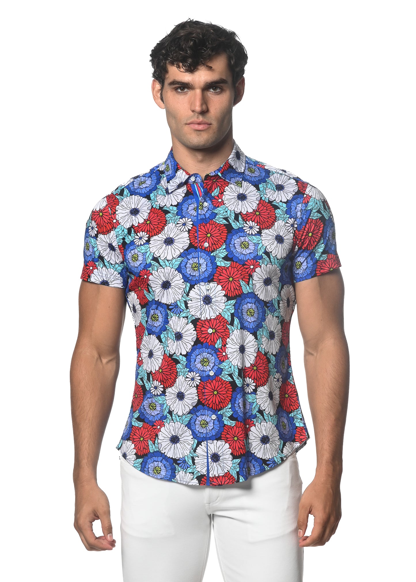 St33le Teal/Purple Floral Printed Button Up Shirts