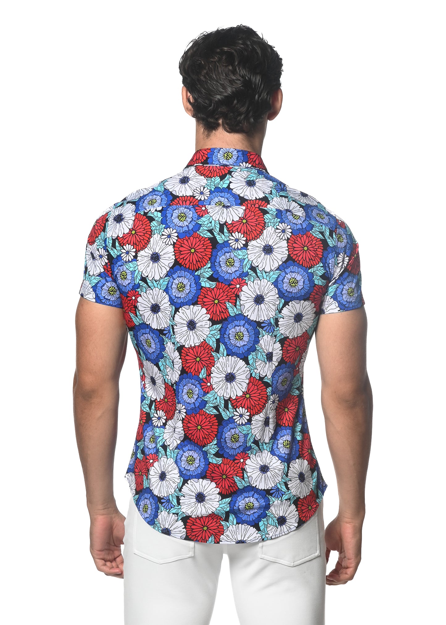 St33le Teal/Purple Floral Printed Button Up Shirts