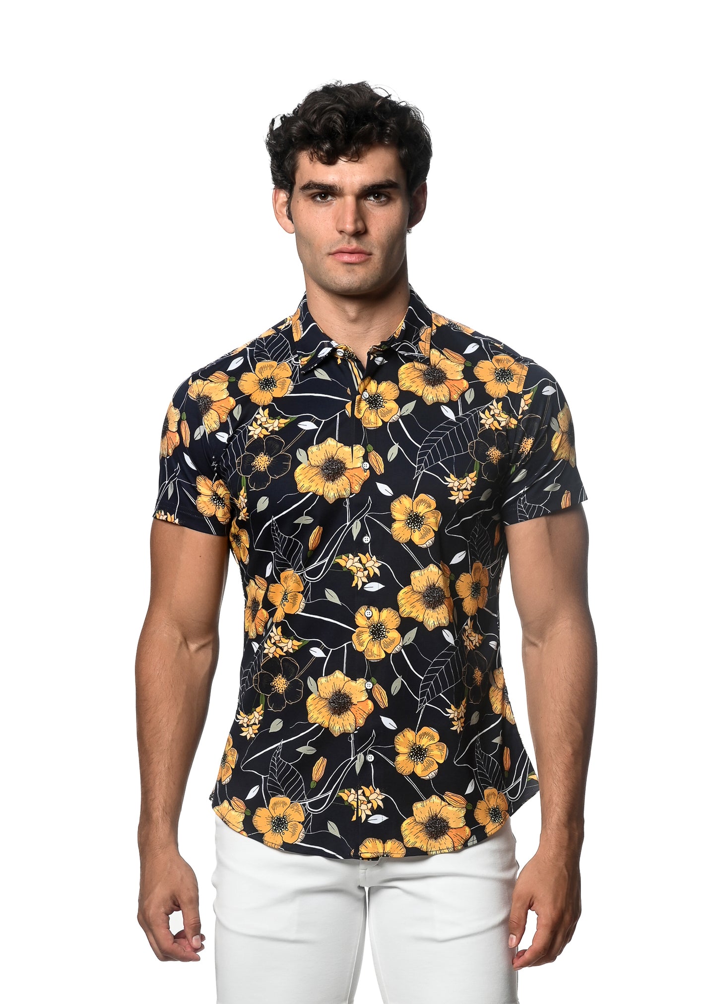 St33le Midnight Gold Floral Knit SS Shirt