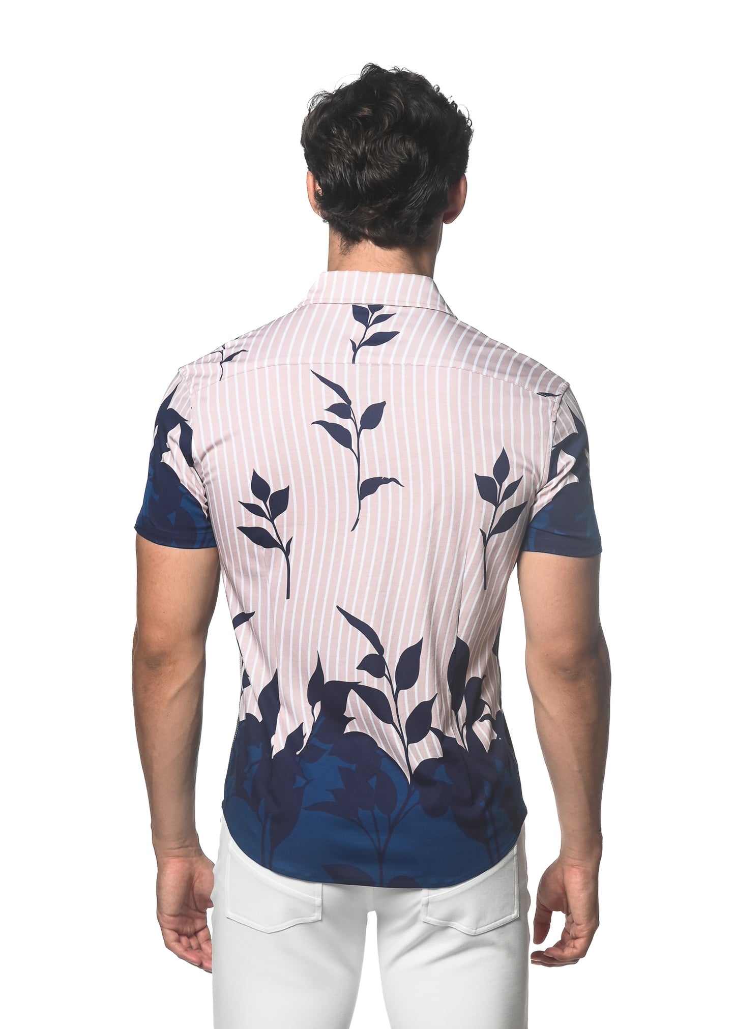St33le Navy Beige Leaves Knit SS Shirt