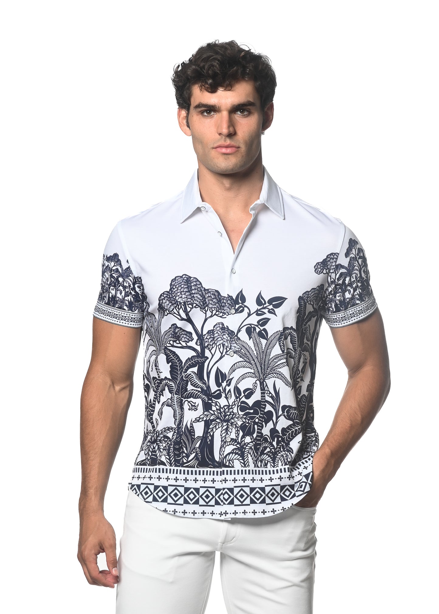 St33le Navy White Tropical Knit Seamless SS Shirt