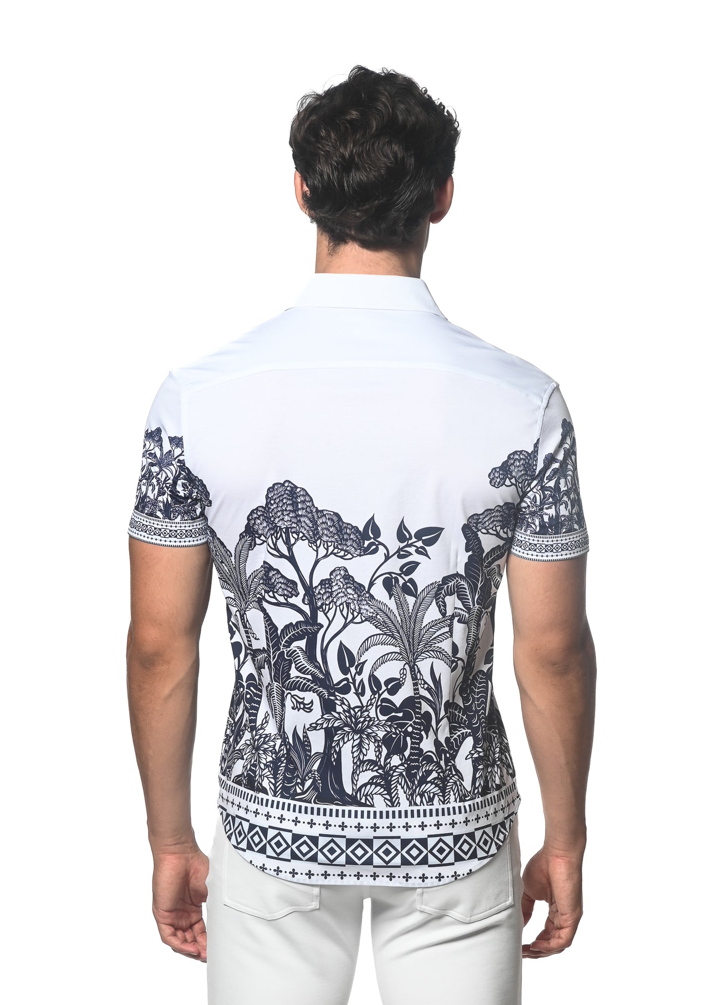 St33le Navy White Tropical Knit Seamless SS Shirt