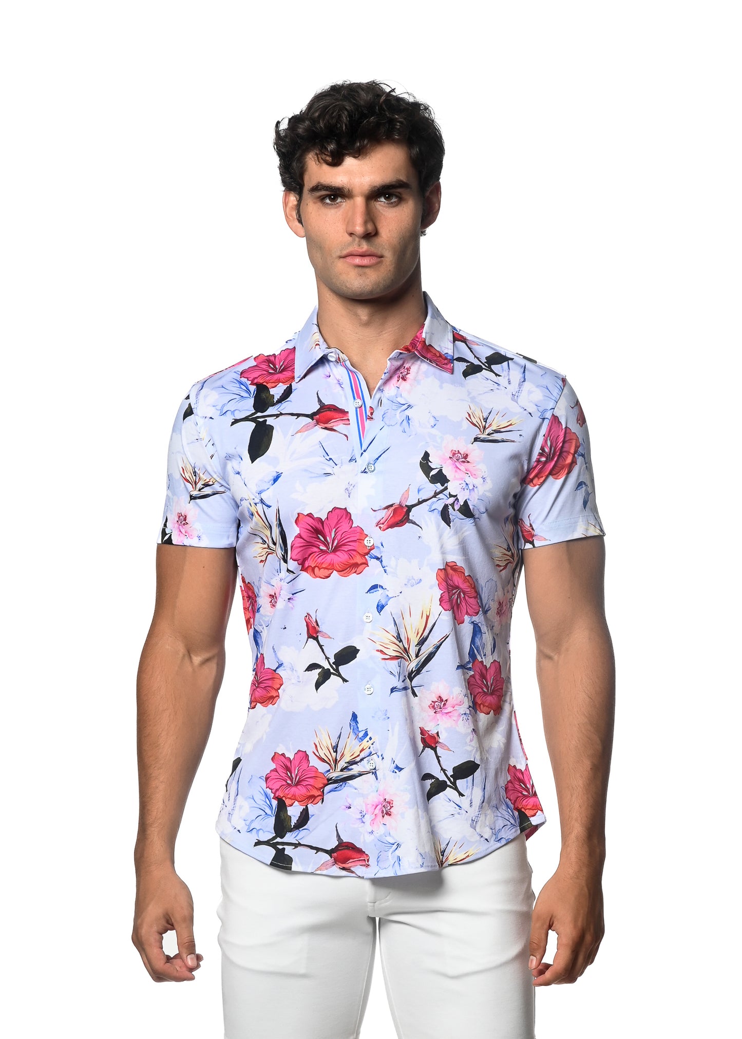 St33le Periwinkle Hibiscus Knit SS Shirt