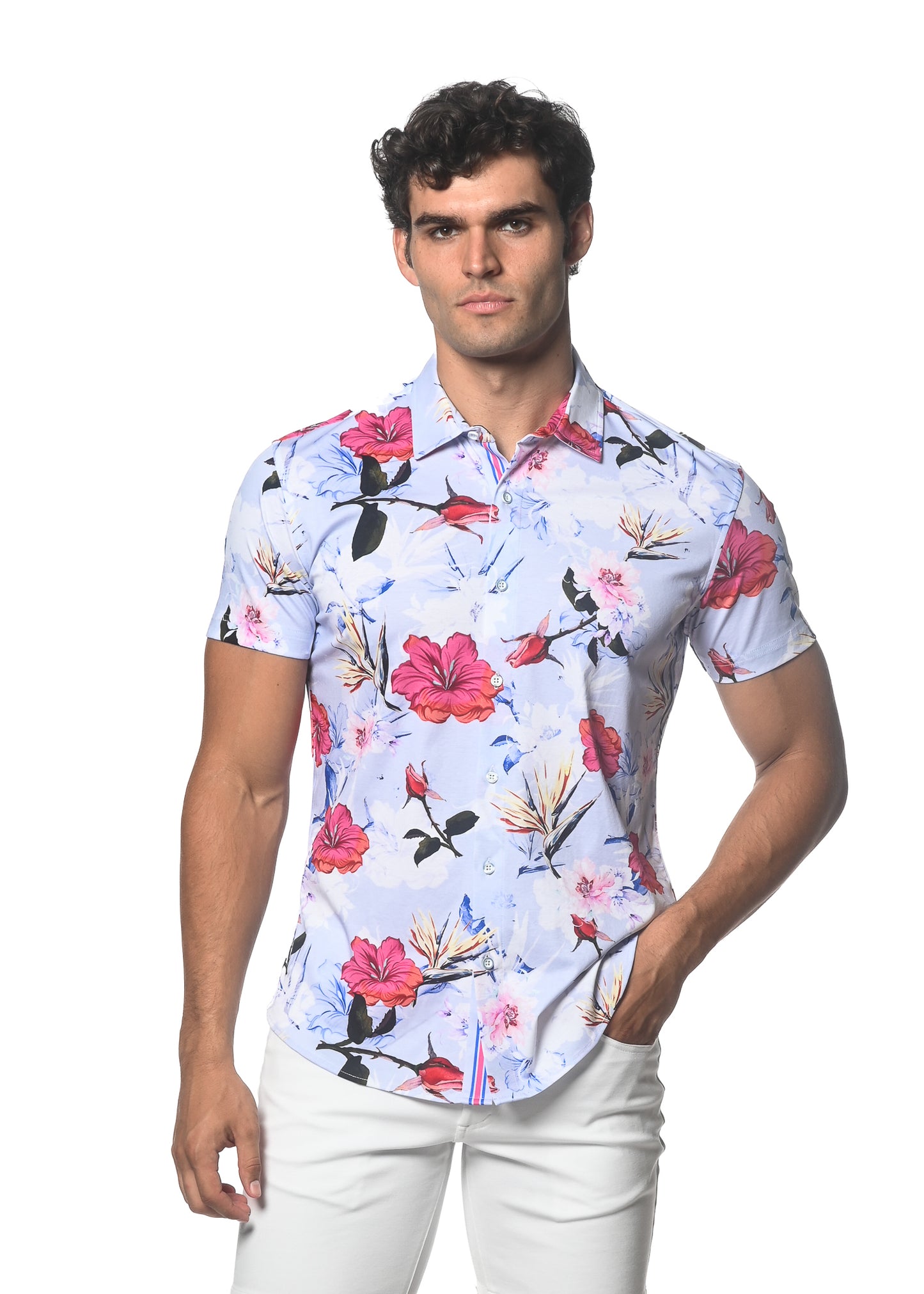 St33le Periwinkle Hibiscus Knit SS Shirt
