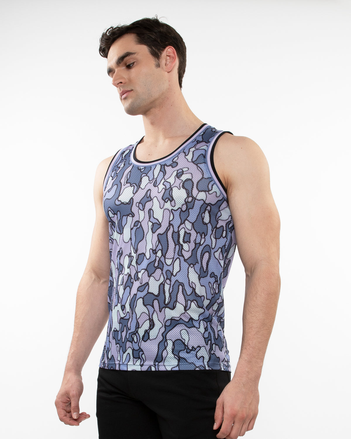 ST33le Purple/Periwinkle Camo Printed Mesh Tank