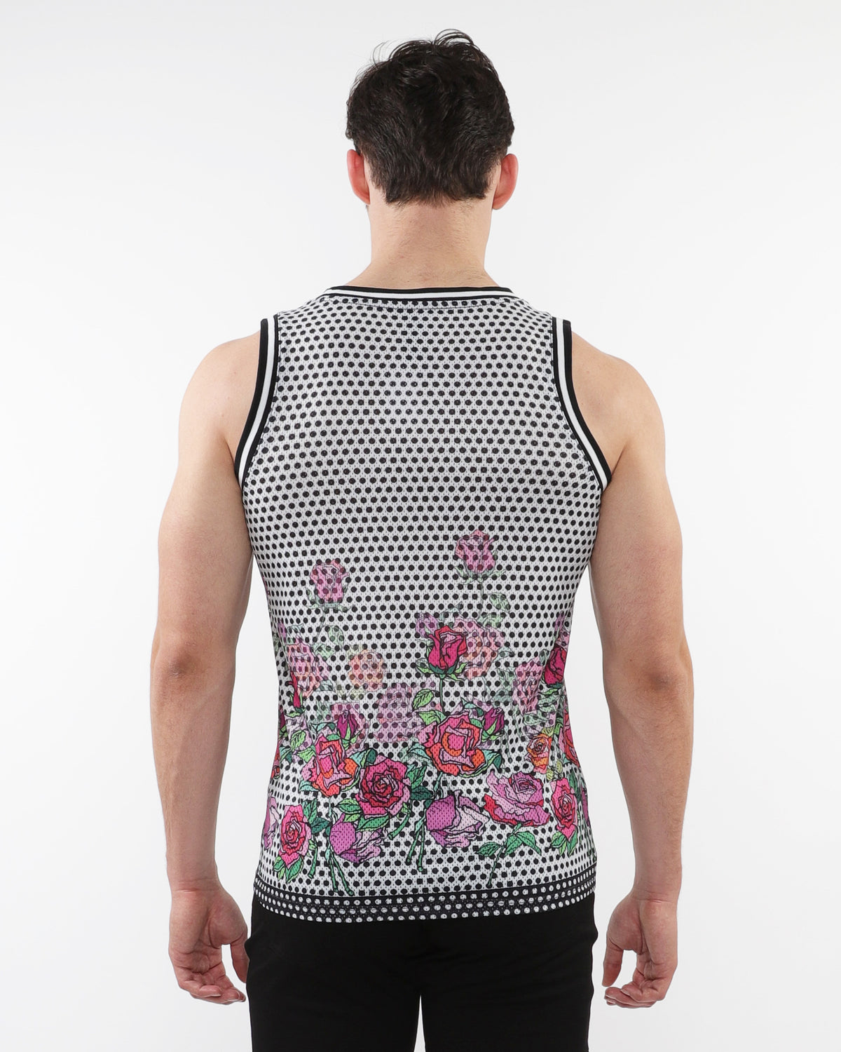 ST33le Black/Fuchsia Floral Printed Mesh Tank
