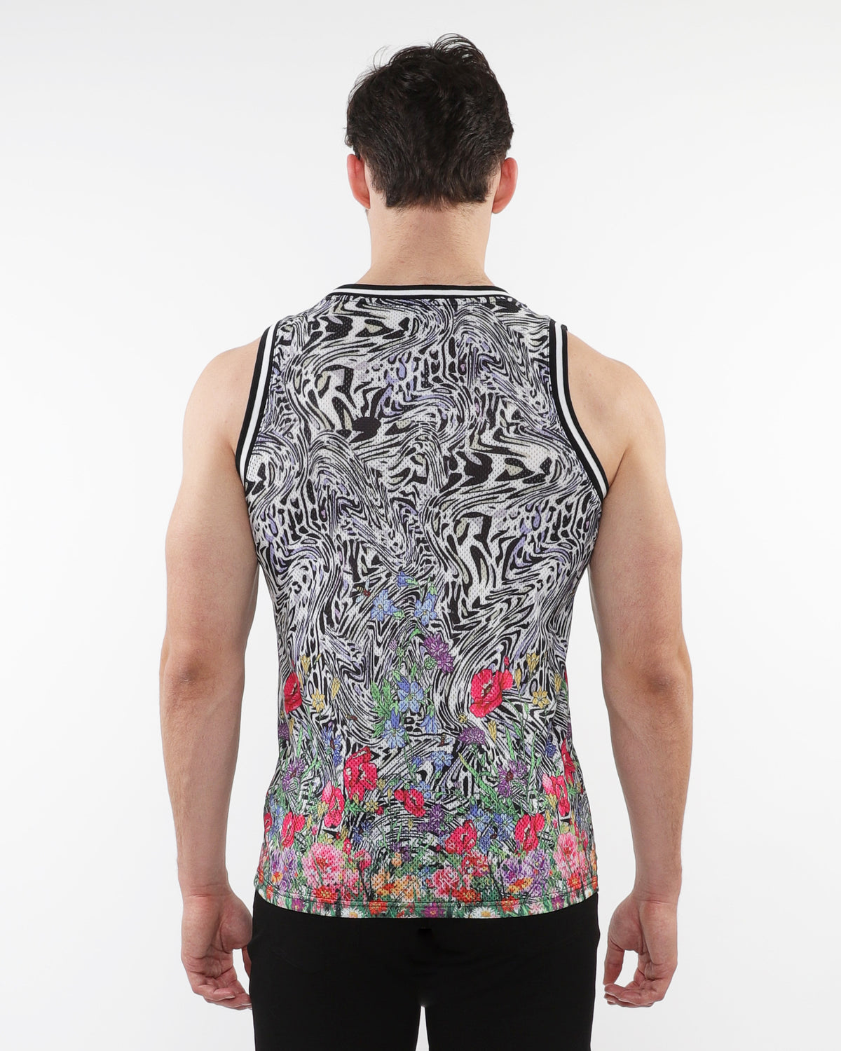 ST33le Black/Multi Jungle Printed Mesh Tank