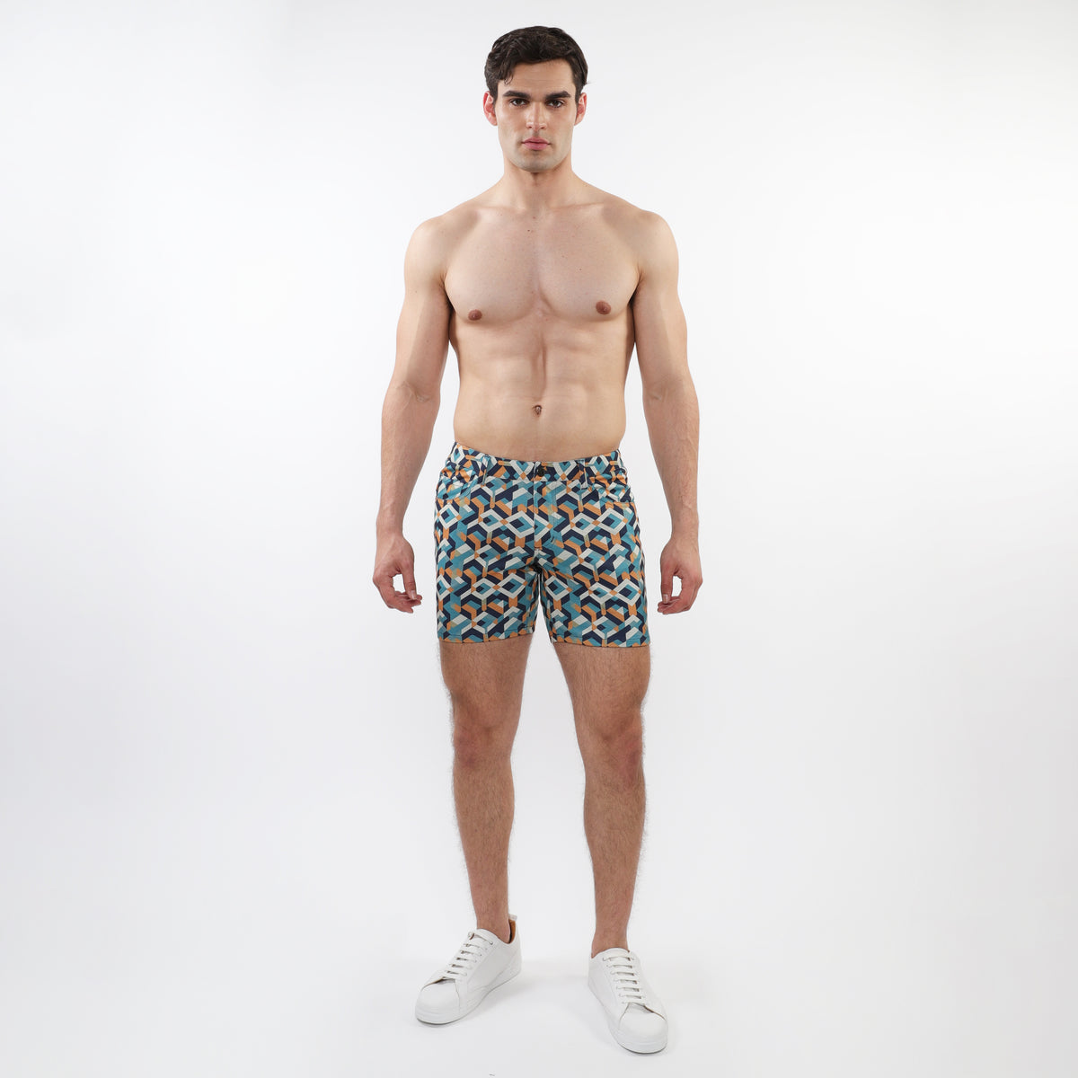 St33le Turquoise Ochre Parquet 5" Jacquard Knit Short