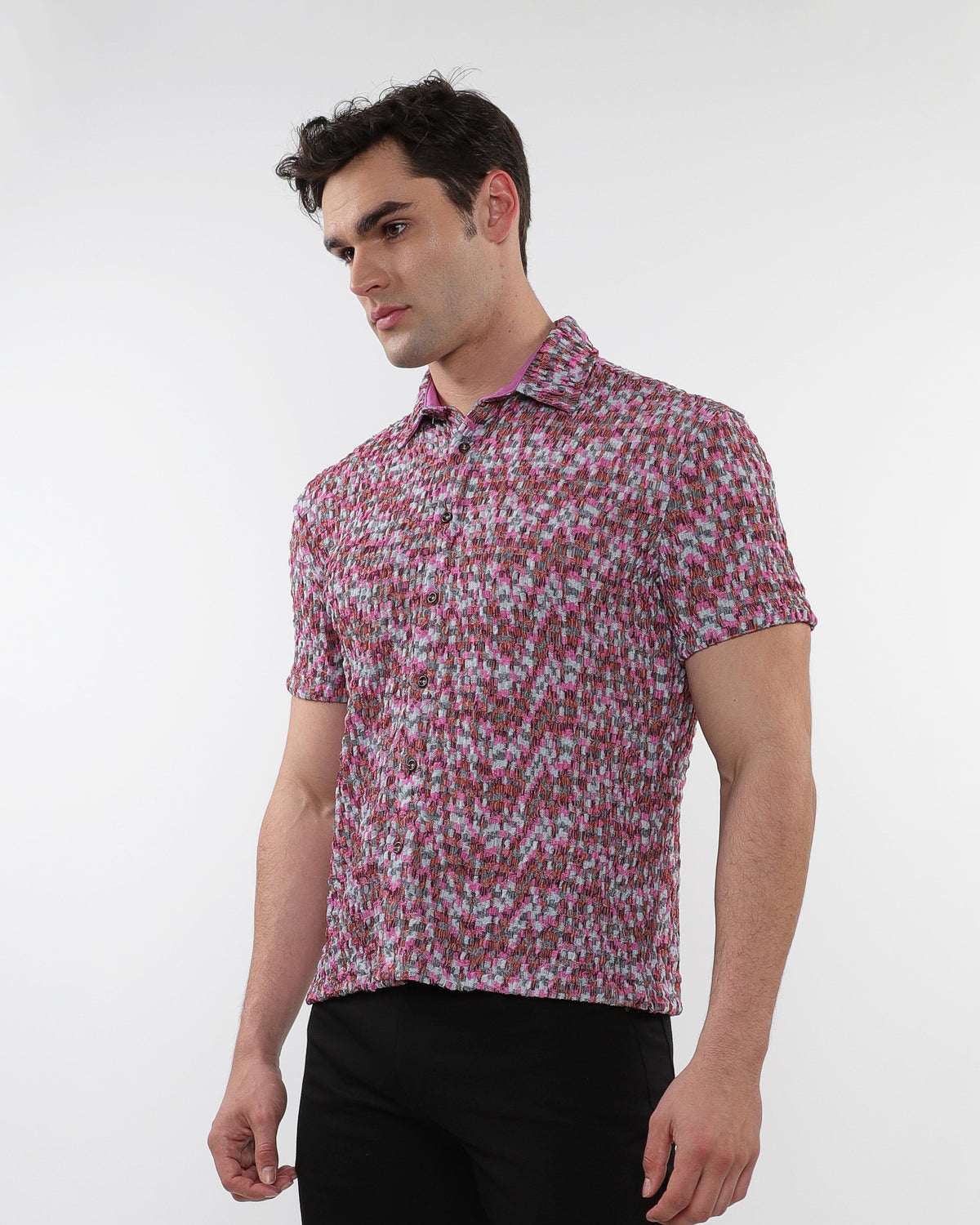ST33le Pink Stretch Crinkle Knit SS Shirt
