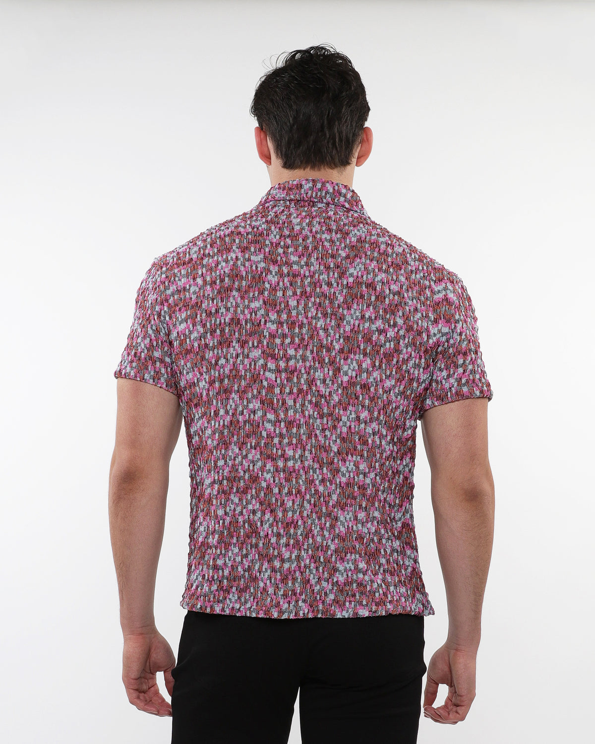 ST33le Pink Stretch Crinkle Knit SS Shirt