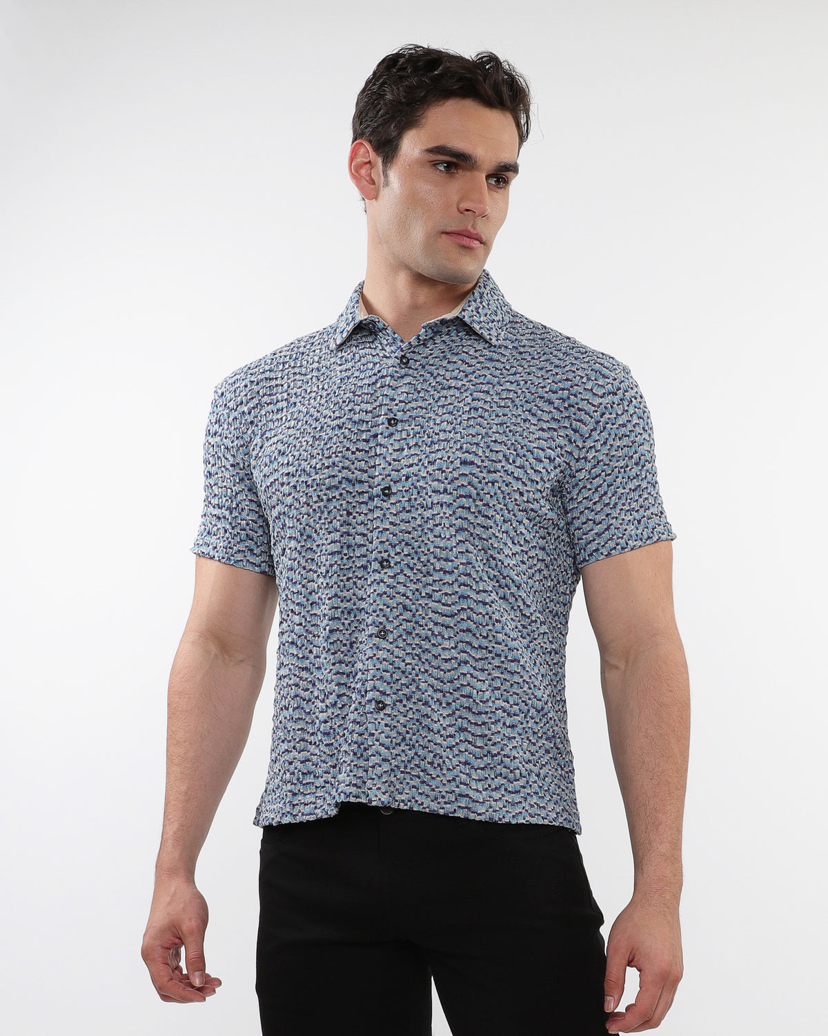 ST33le Teal Stretch Crinkle Knit SS Shirt