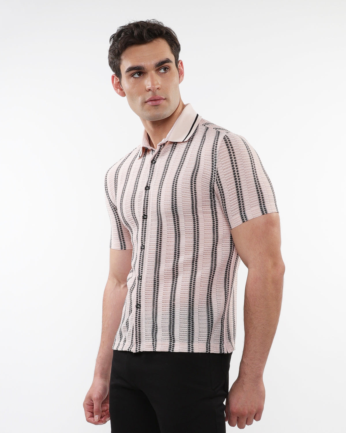 ST33le Pink/Black Stripe Gossamer Stretch SS Shirt
