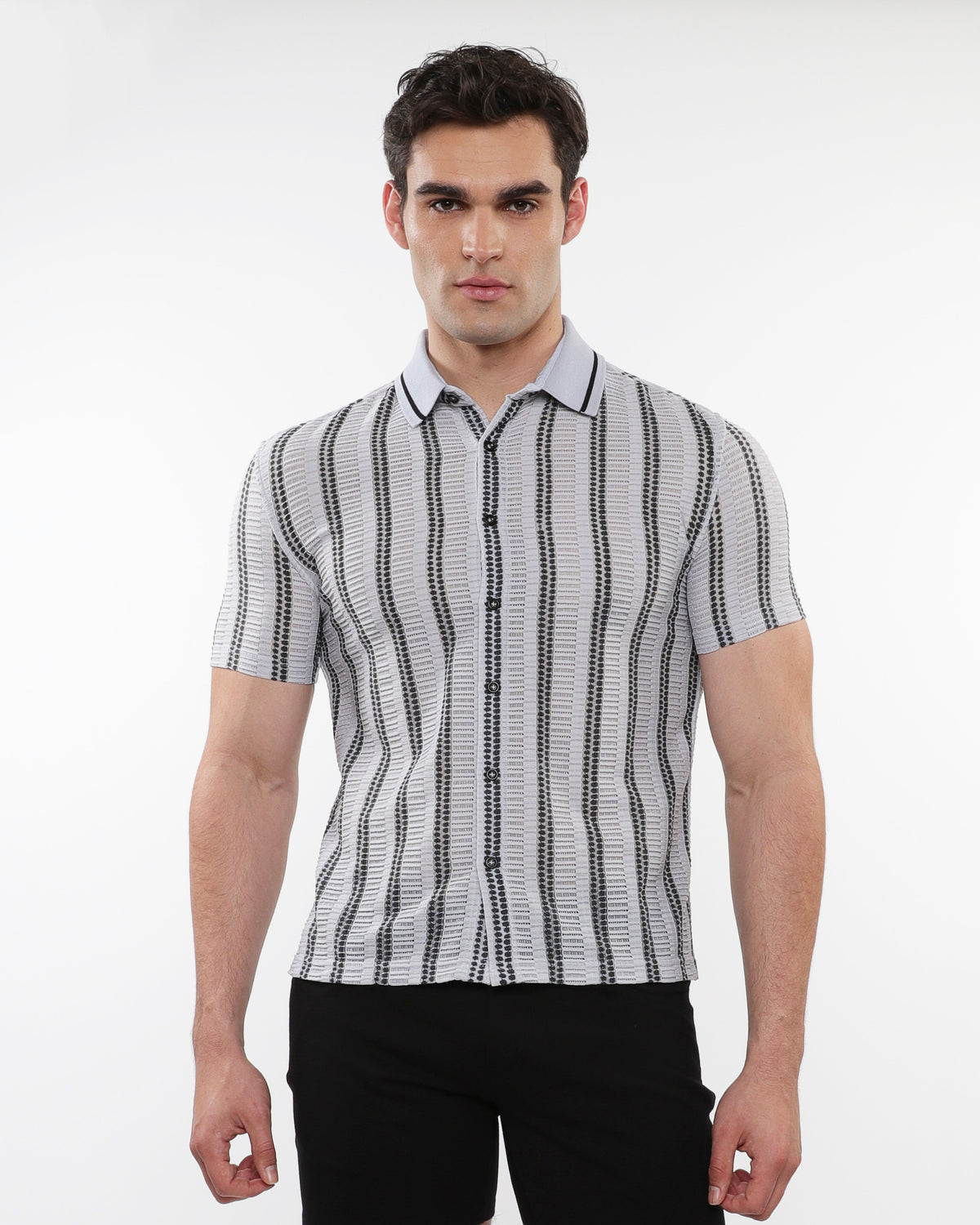 ST33le Sky/Black Stripe Gossamer Stretch SS Shirt