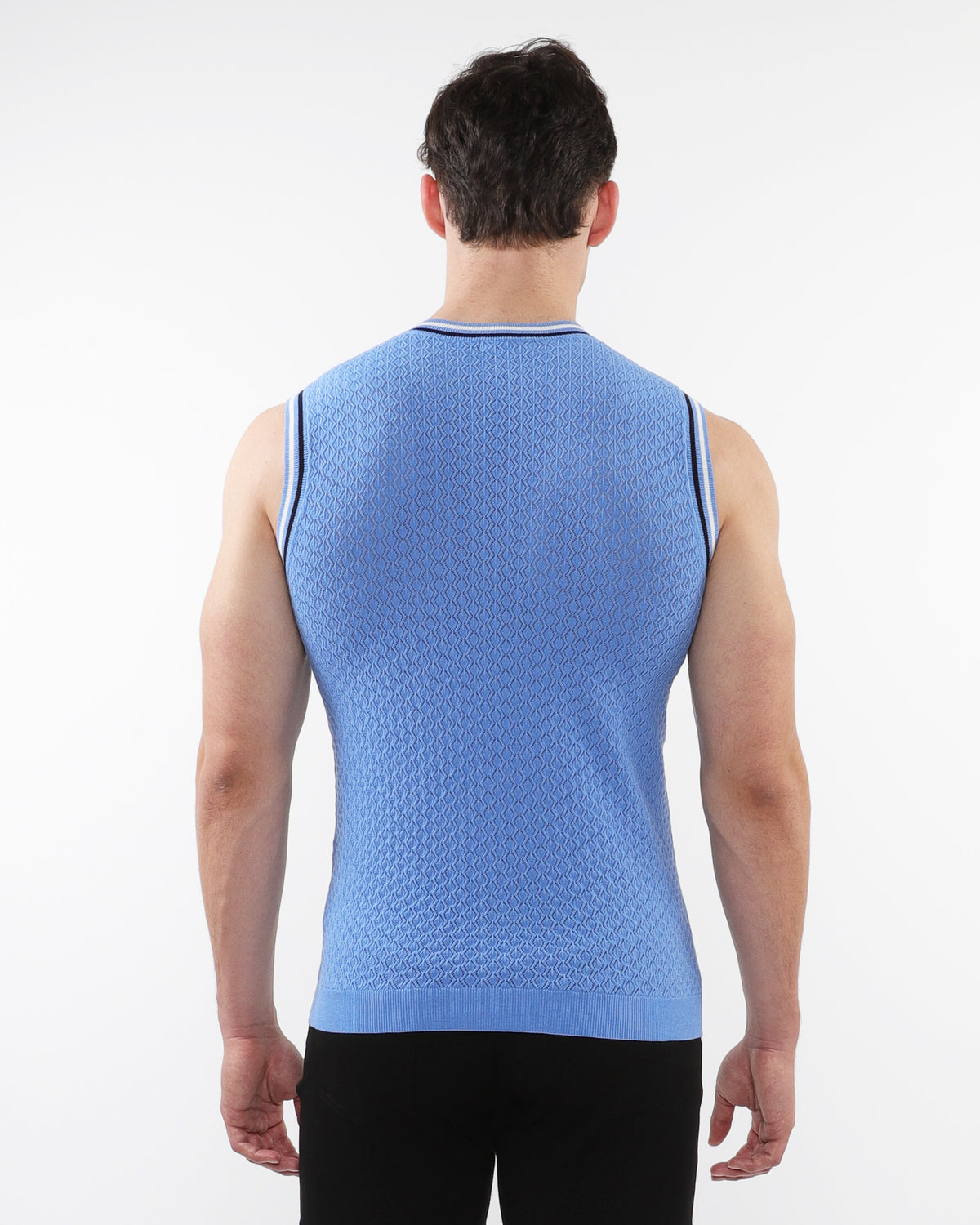 ST33le Blue Textured Open Knitted Mesh Tank