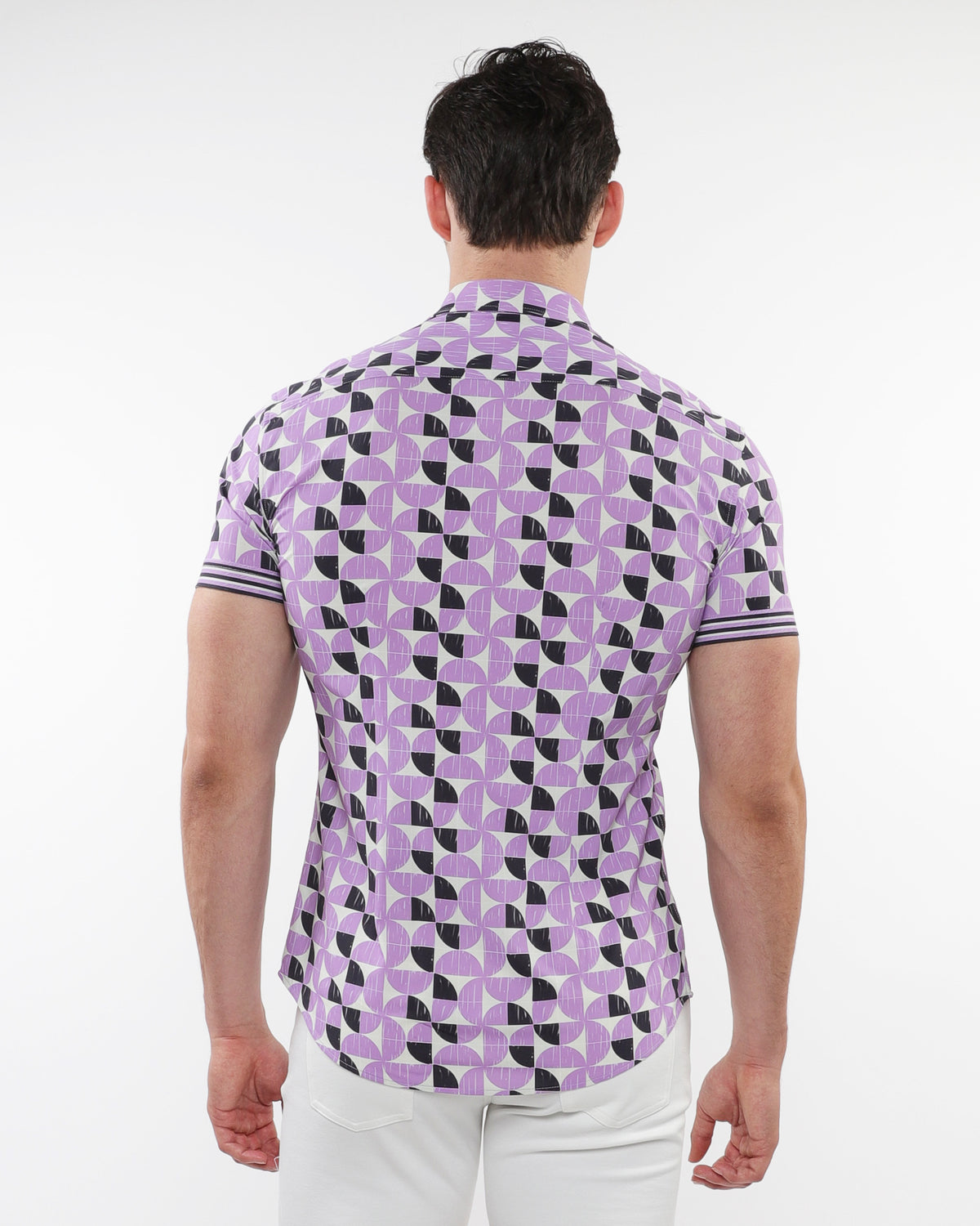 ST33le Black/Purple Circles Printed Knit SS Shirt
