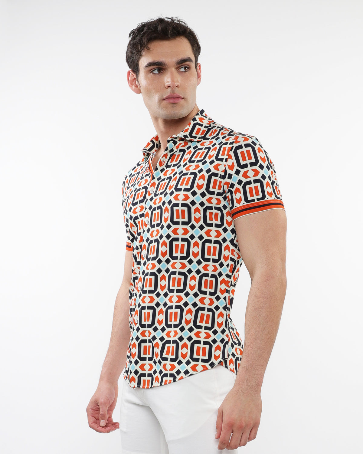 ST33le Rust/Marine Tiles Parquet Performance SS Shirt